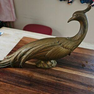 vintage syroco hollywood regency gold peacock figurine mcm free standing phoenix